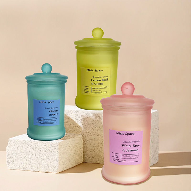 Bunte, mattierte Glasdose, einfache Sojawachs-Duftkerze – individuelles Logo