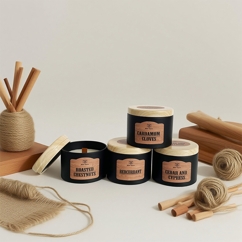 Schwarzer Holzdeckel, Holzmaserungsetikett, Duftkerze, privates individuelles LOGO