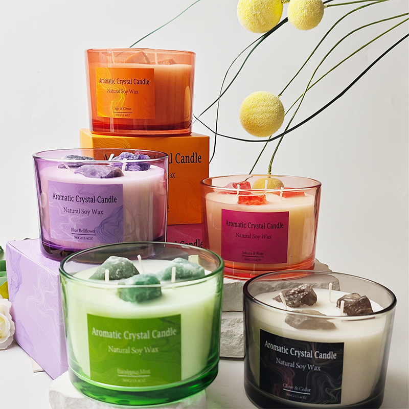 Farbige Kristall-Heilduftkerze für den Heimgebrauch, lang anhaltender Duft mit natürlichem Sojawachs