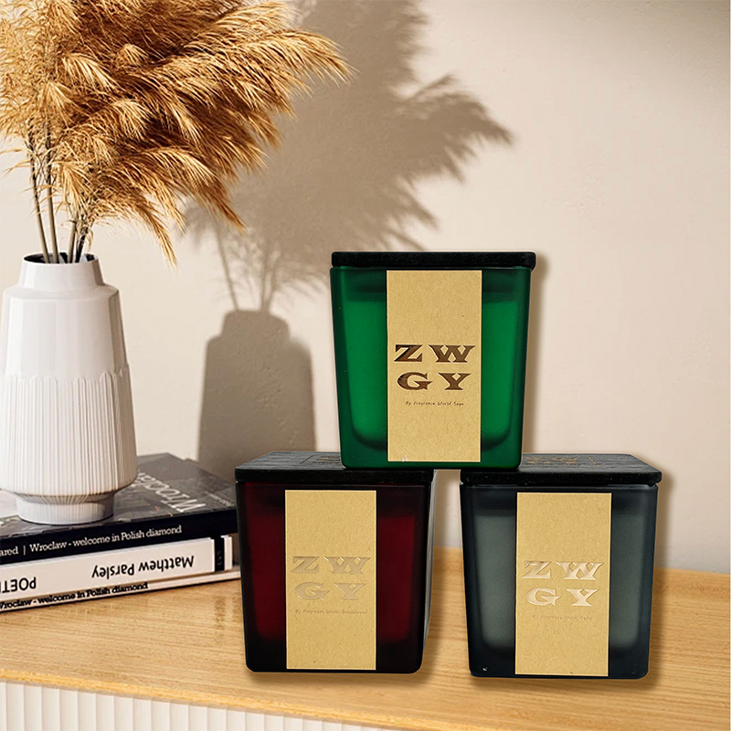 Quadratischer geschnitzter Holzdeckel Glas Duftkerze Custom Logo