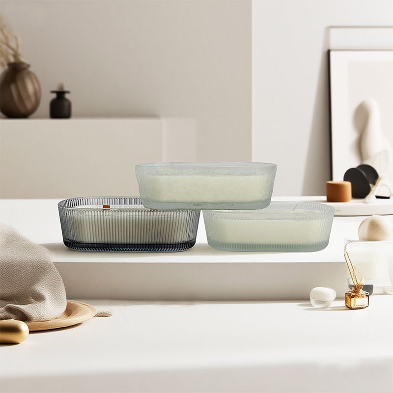 Bootsförmige, vertikale, gestreifte, einfache Duftkerze, reines natürliches Sojawachs