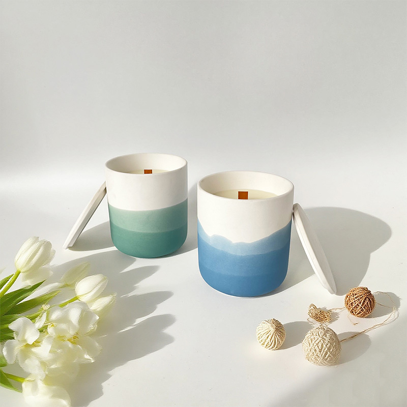 Duftkerze mit Keramik-Farbverlaufsglas und Deckel, reines natürliches Sojawachs