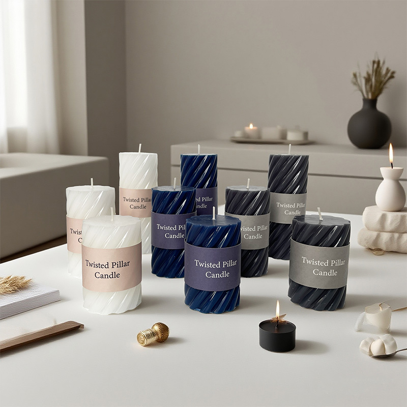 Runde diagonale Streifen Säule Duftkerze Baumwolle Docht Soja Wachs