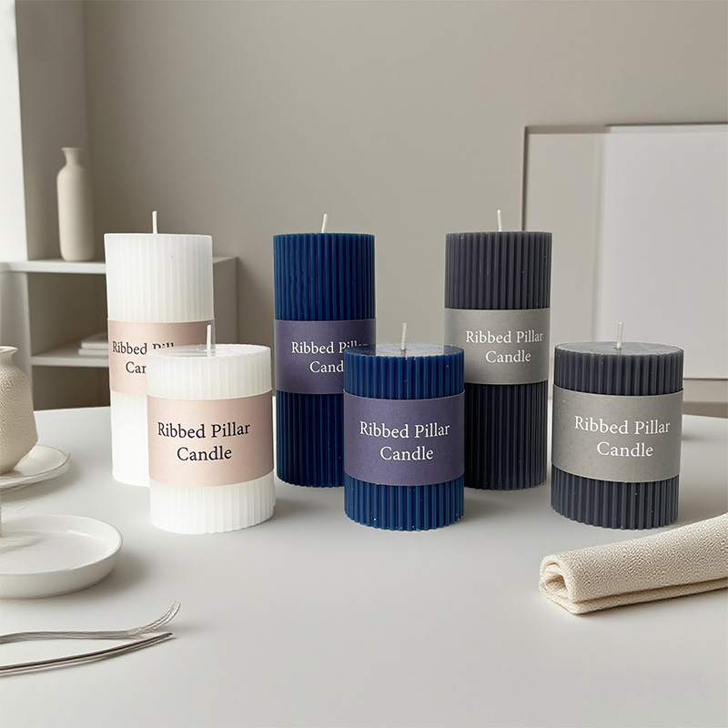 Runde vertikale Streifen Säule Duftkerze Sojawachs Baumwolle Docht Custom Logo