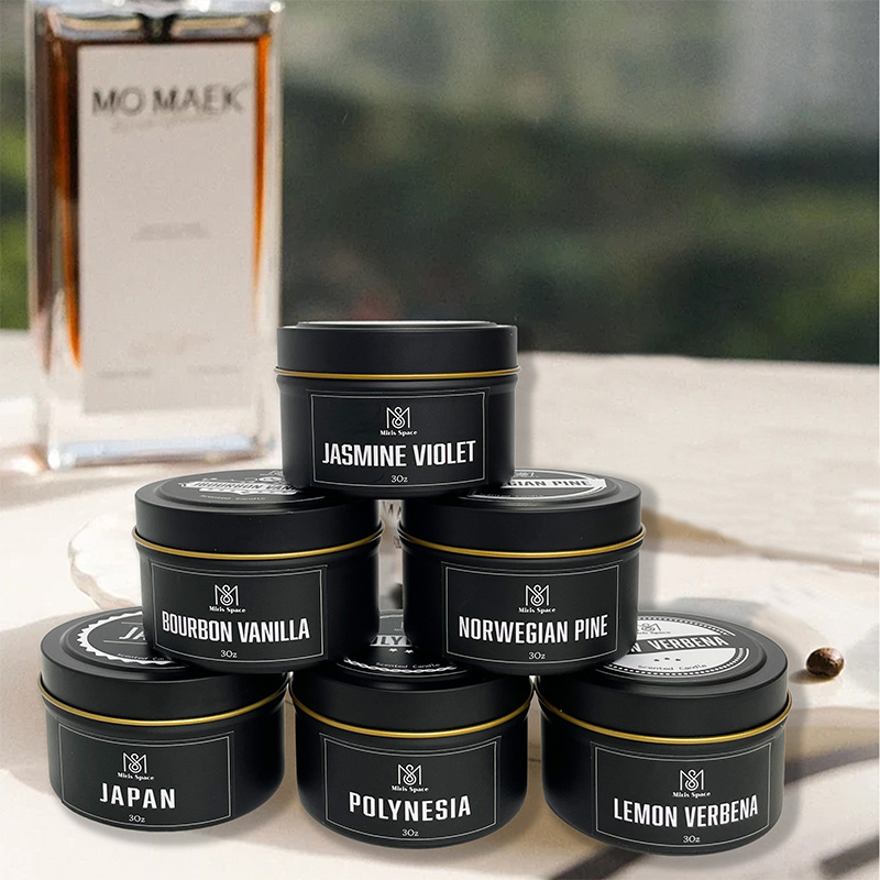 Einfache Premium-Duftkerze aus schwarzer Dose, reines natürliches Sojawachs, individuelles Logo