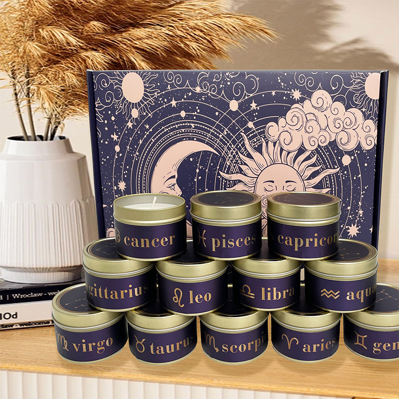 Zodiac Healing Dosenduftkerzen-Set Geschenkbox Natürliches Sojawachs
