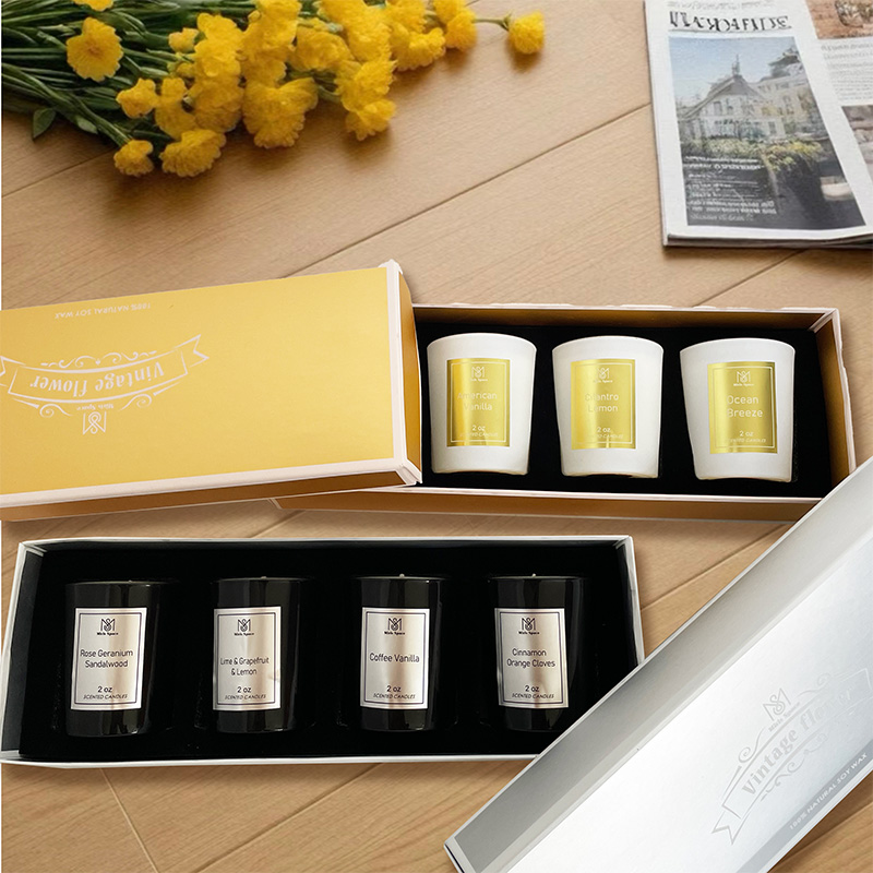 Schwarz-weißes Premium-Luxus-Duftkerzenset mit Sojawachs – individuelles Logo